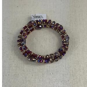 NWT Style & Co. Multi-Row Boho Style Memory Wire Purple Beaded Wrap Bracelet